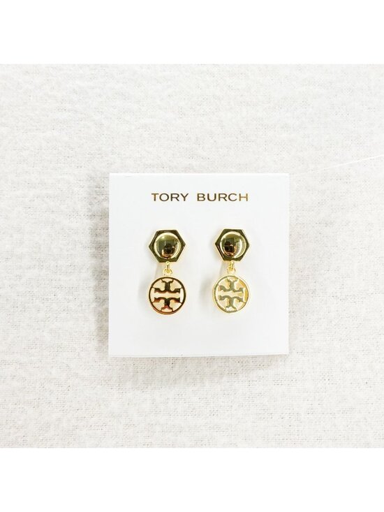 Tory Burch Jewelry - Tory Burch Hexagon Circle Logo Drop Earrings Gold OS